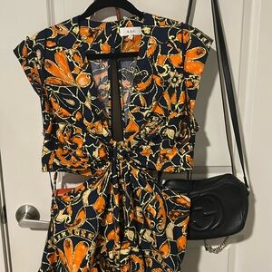 A.L.C. Navy Orange & Cream Printed Dress